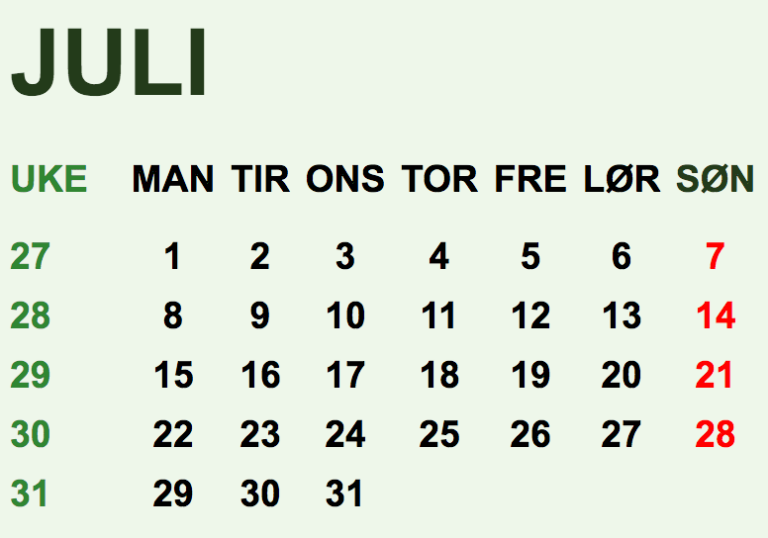 Norsk kalender for 2024 med ukenummer og helligdager 🇳🇴